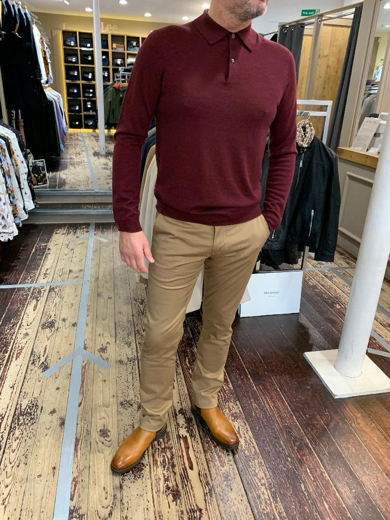 Matiniue camel chinos with red Hartford knitwear from Gere Menswear