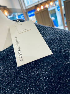 Close-up of crew neck Casual Friday blue jumper from Gere Menswear