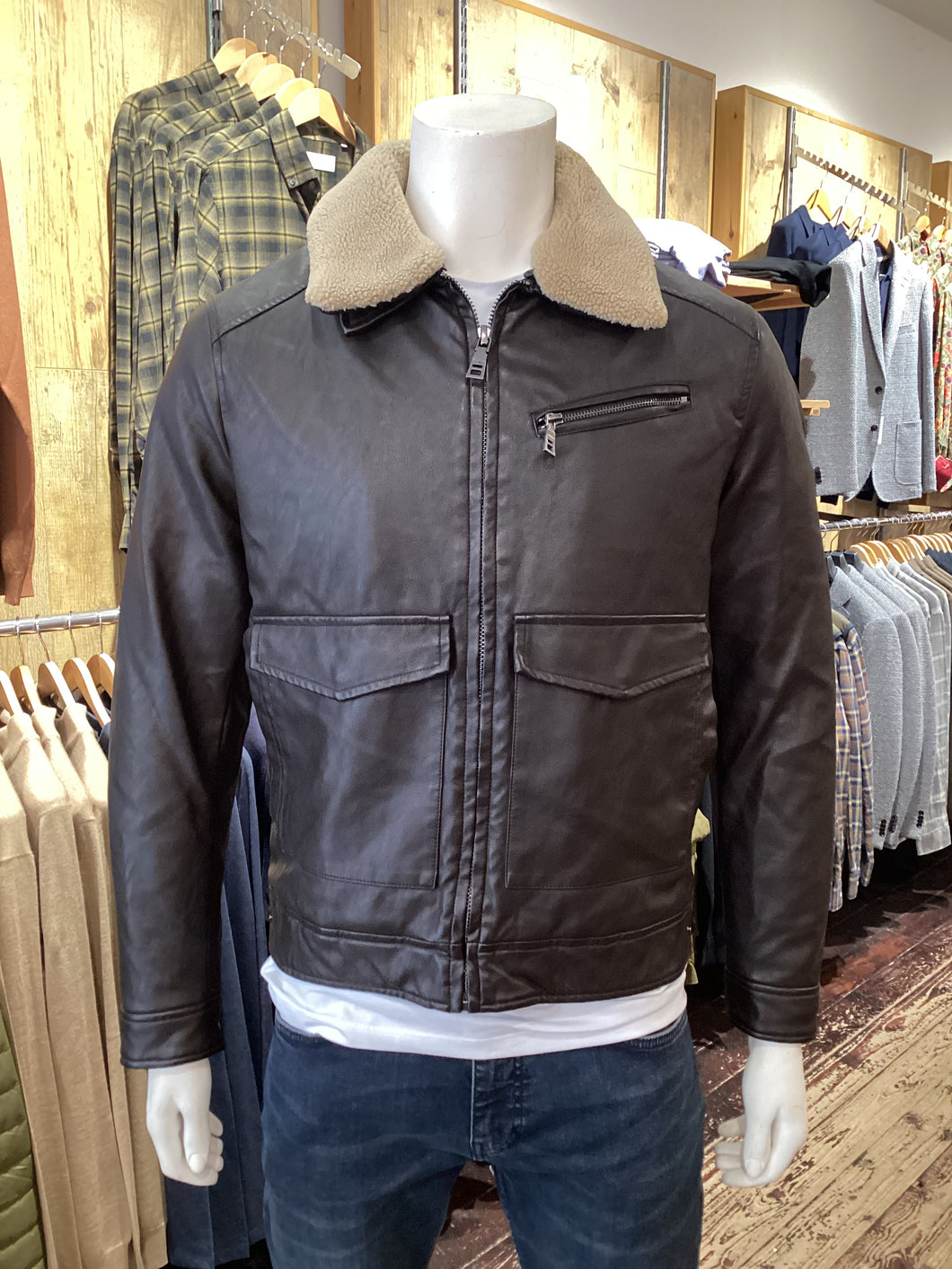 Sseinse - Pilot Jacket - Brown Faux Leather (with removable collar) 801