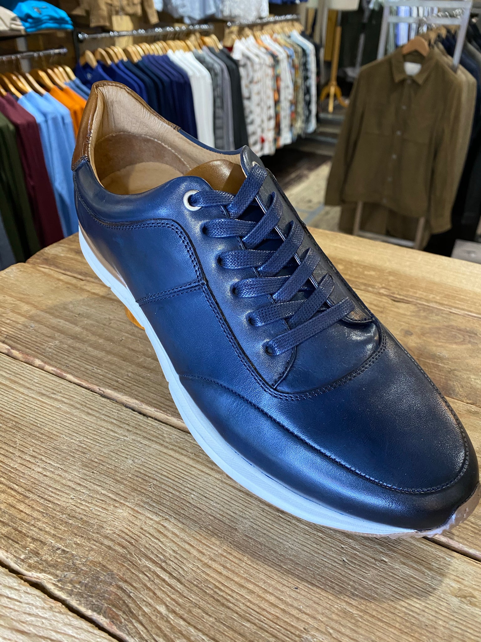 Azor Calabria - Navy Blue Leather Trainer - ZM3841 – Gere Menswear