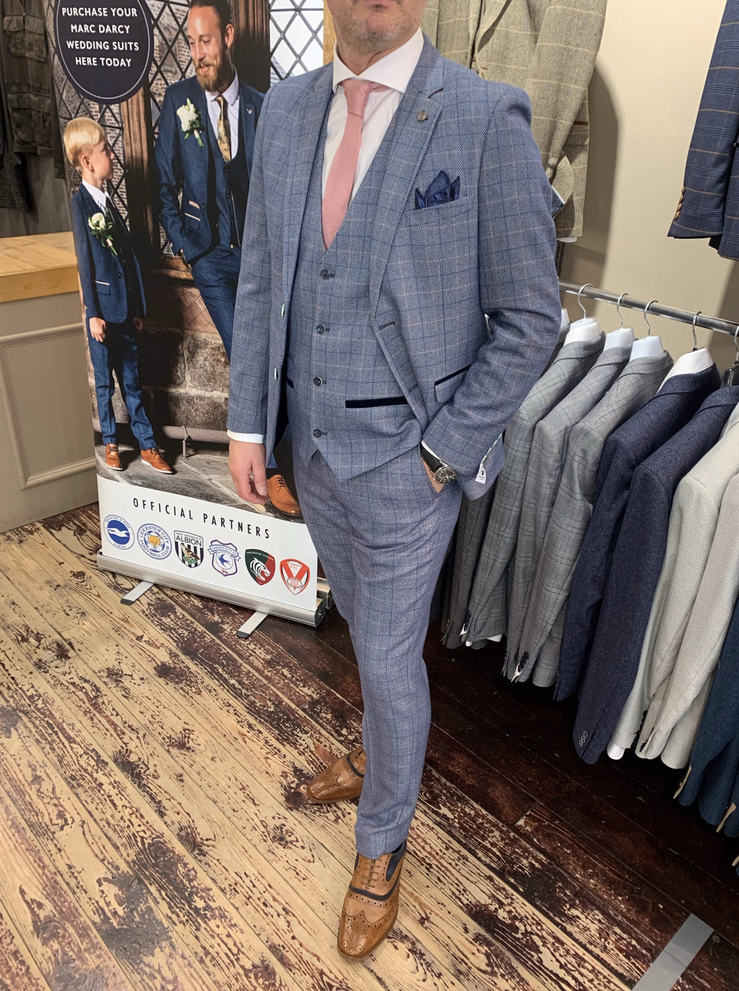 Marc Darcy ‘Harry’ blue three piece suit (waistcoat, jacket and trousers sold separately) from Gere Menswear