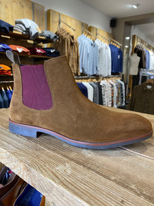 Azor brown suede boot with plum inserts from Gere Menswear (side view)