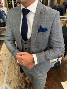 Marc Darcy 'Jerry' grey check three piece suit (waistcoat, jacket and trousers sold separately) close-up from Gere Menswear
