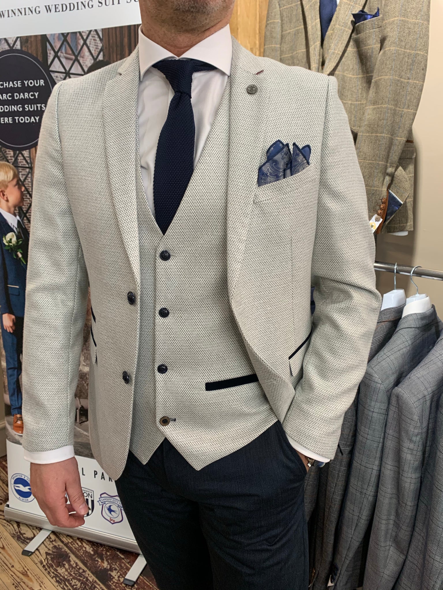 Blue Check Suit With Grey Waistcoat  Marc Darcy