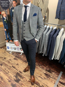 Marc Darcy Jerry grey check jacket and waistcoat with contrasting Ma   Gere Menswear