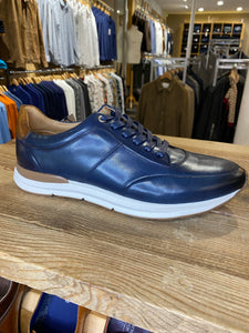 Azor Calabria navy blue leather trainer side view from Gere Menswear