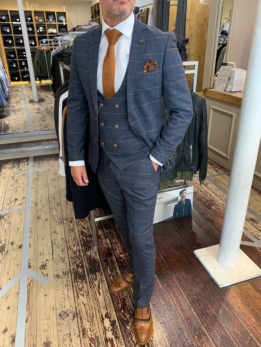 Marc Darcy 'Jenson' marine check three piece suit (waistcoat, jacket and trousers sold separately) from Gere Menswear